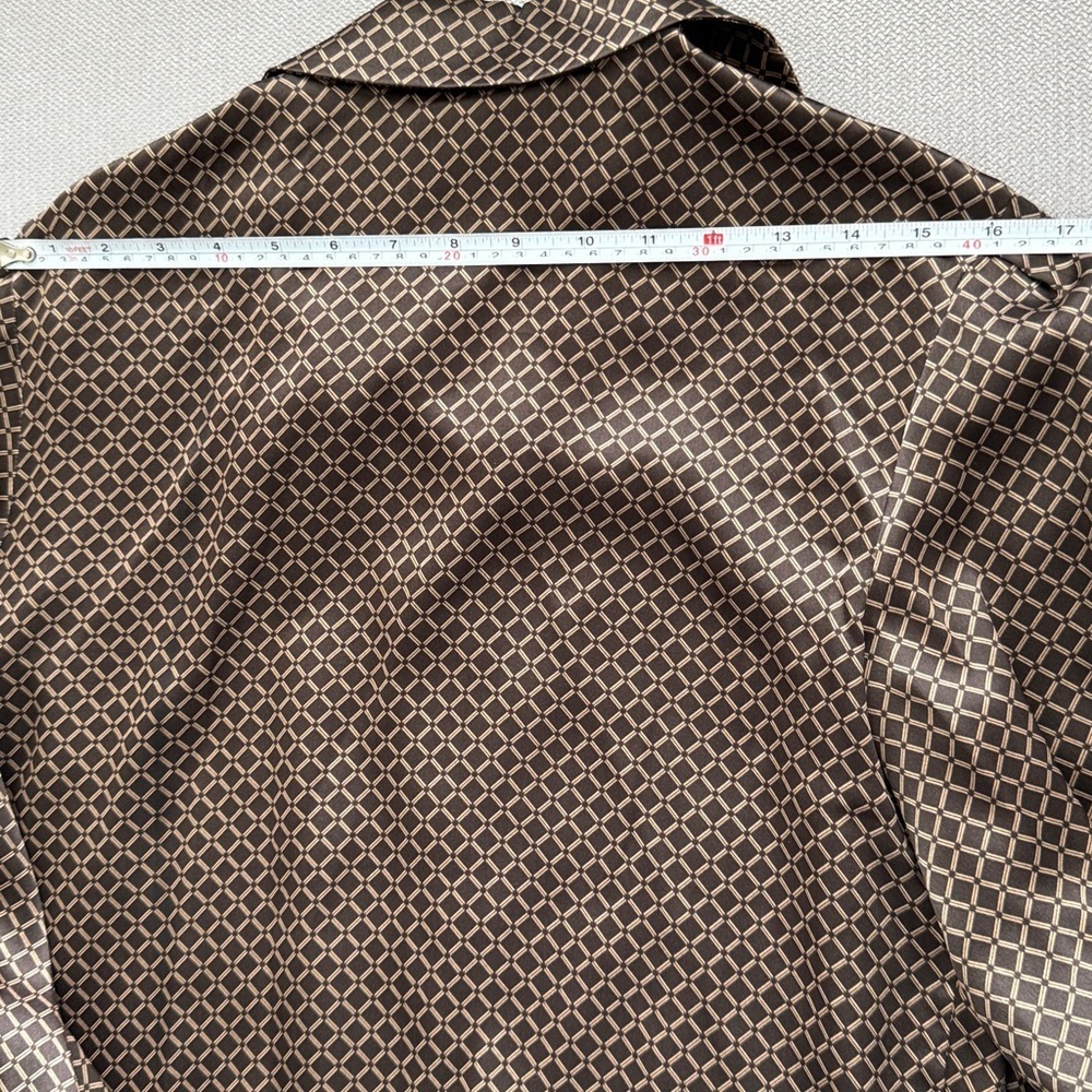 Vintage Celine Silk Tan Brown Patterned Button Down Shirt, Size 42 , US 10 - Picture 9 of 16